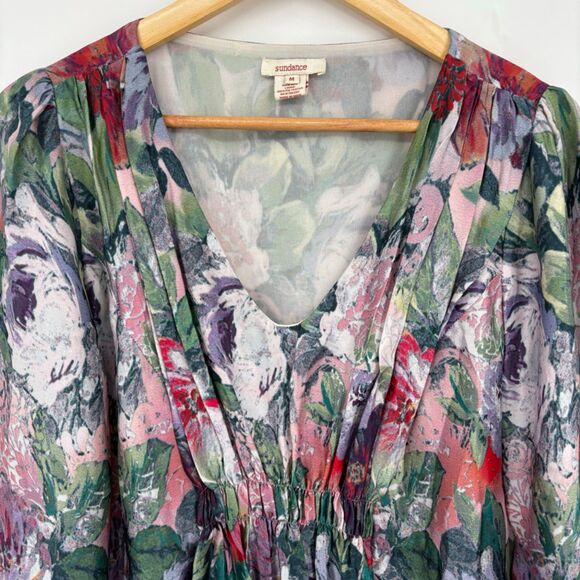 SUNDANCE Samantha Watercolor Floral Silk Pleated Blouse Sz Med, Floral Spring - Picture 3 of 8